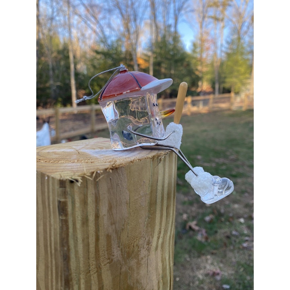 Seasons of Cannon Falls Clear Acrylic Ice Cube Snowman 5" Baseball Player - Picture 5 of 6